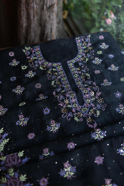 Black Shade Noor Organza Silk Chikankari With Kamdani Unstitched Fabric
