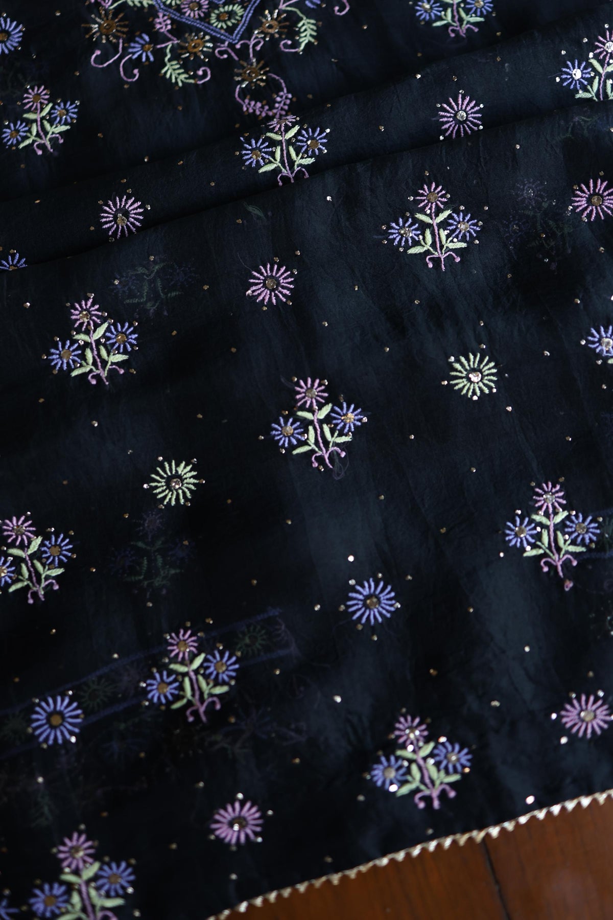 Black Shade Noor Organza Silk Chikankari With Kamdani Unstitched Fabric