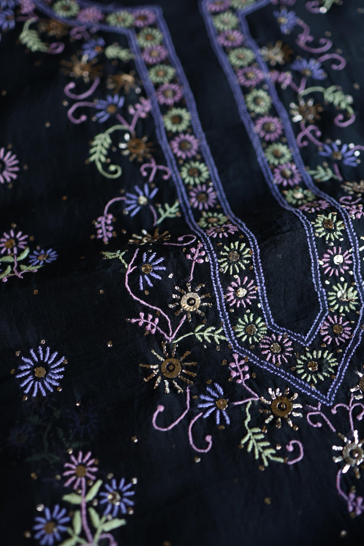 Black Shade Noor Organza Silk Chikankari With Kamdani Unstitched Fabric