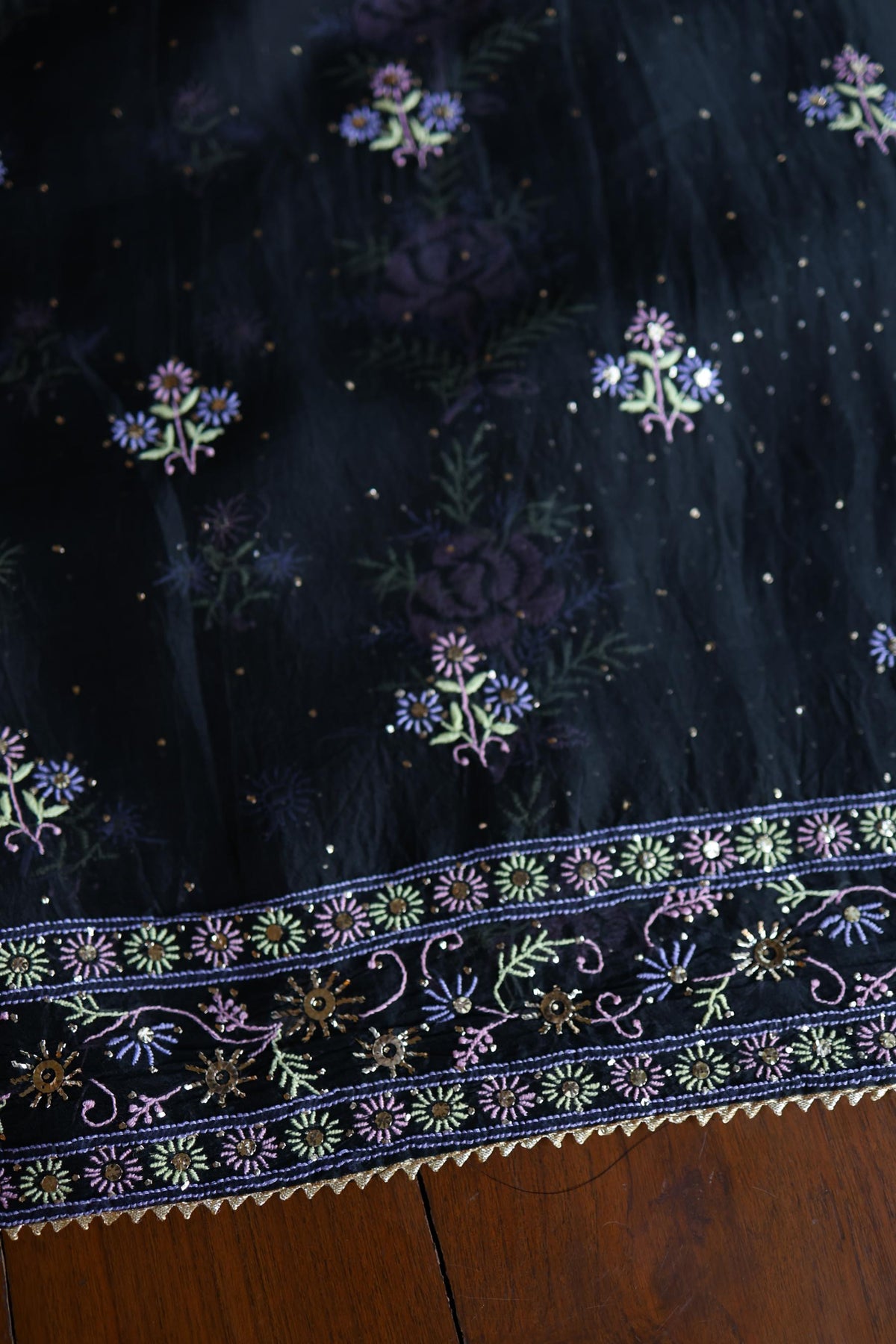 Black Shade Noor Organza Silk Chikankari With Kamdani Unstitched Fabric