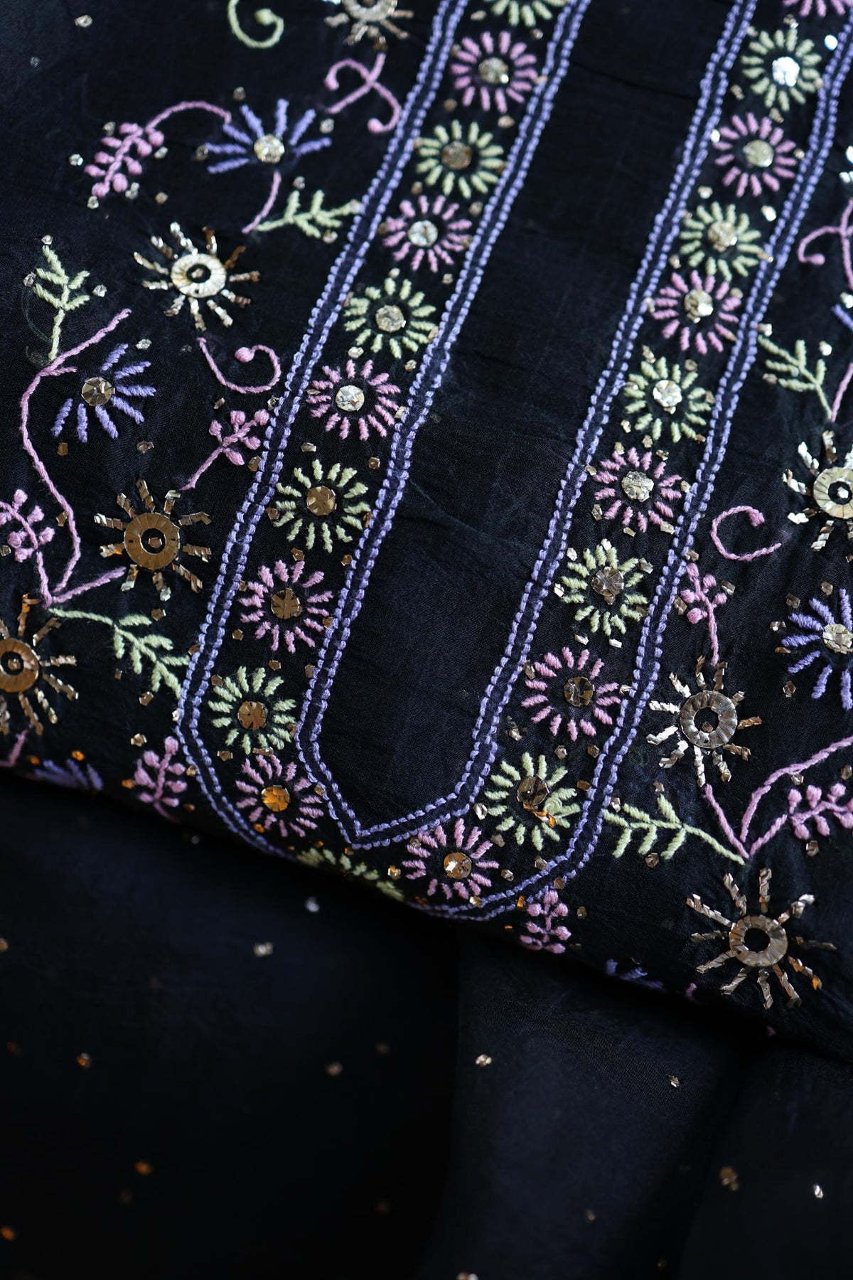 Black Shade Noor Organza Silk Chikankari With Kamdani Unstitched Fabric