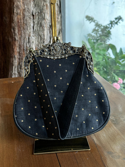 Black Shade Peacock Pattern Motif Vintage Ari Sling Bags