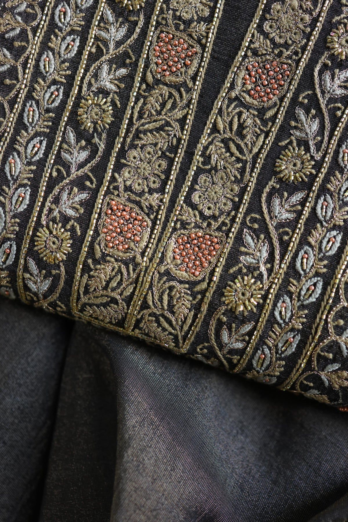Black Shade Tissue Silk Chikankari Unstitched Fabric