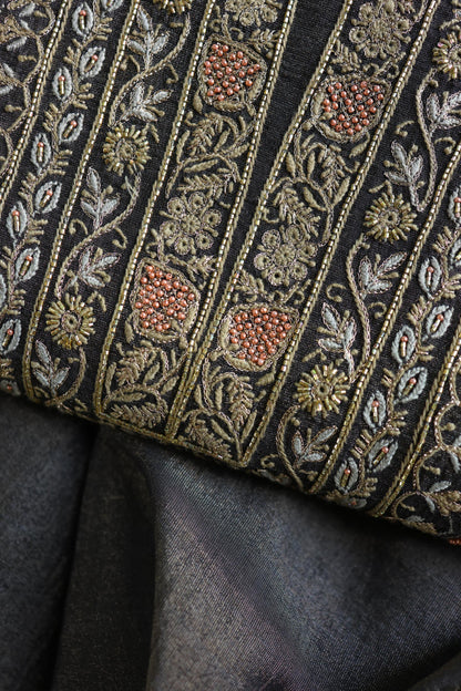 Black Shade Tissue Silk Chikankari Unstitched Fabric