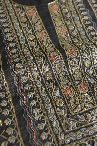 Black Shade Tissue Silk Chikankari Unstitched Fabric