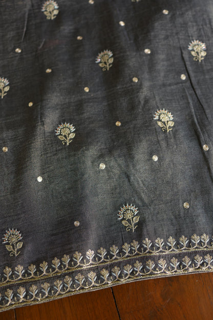 Black Shade Tissue Silk Chikankari Unstitched Fabric