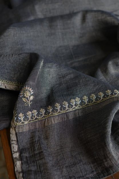 Black Shade Tissue Silk Chikankari Unstitched Fabric