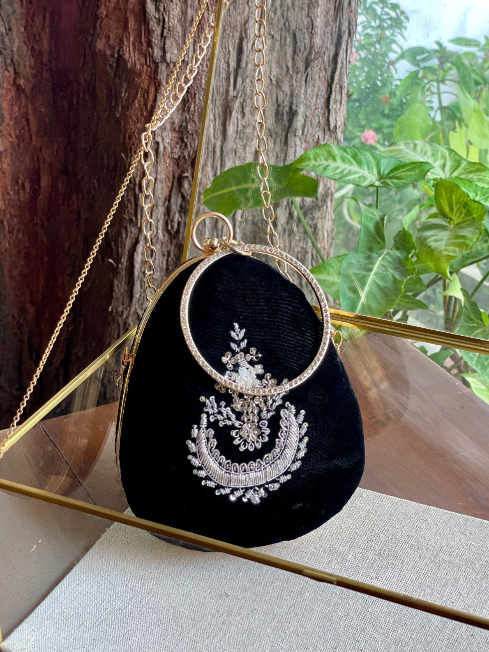Black Shade Velvet Ari Mukaish Zardosi Sling Bag