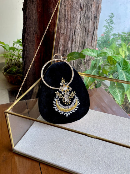 Black Shade Velvet Ari Mukaish Zardosi Sling Bag