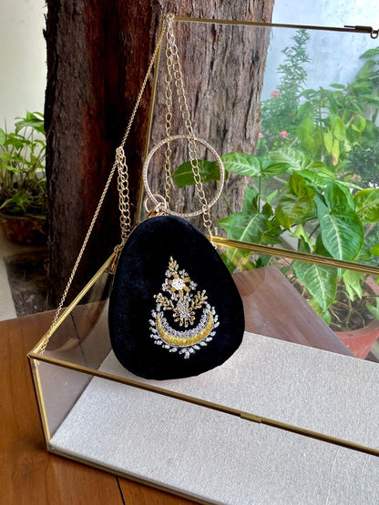 Black Shade Velvet Ari Mukaish Zardosi Sling Bag
