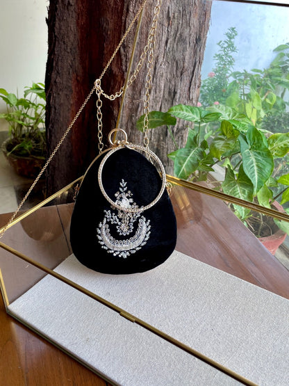 Black Shade Velvet Ari Mukaish Zardosi Sling Bag