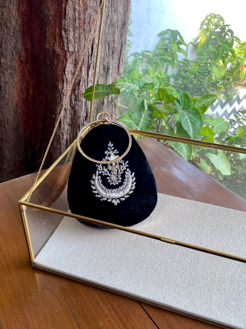 Black Shade Velvet Ari Mukaish Zardosi Sling Bag