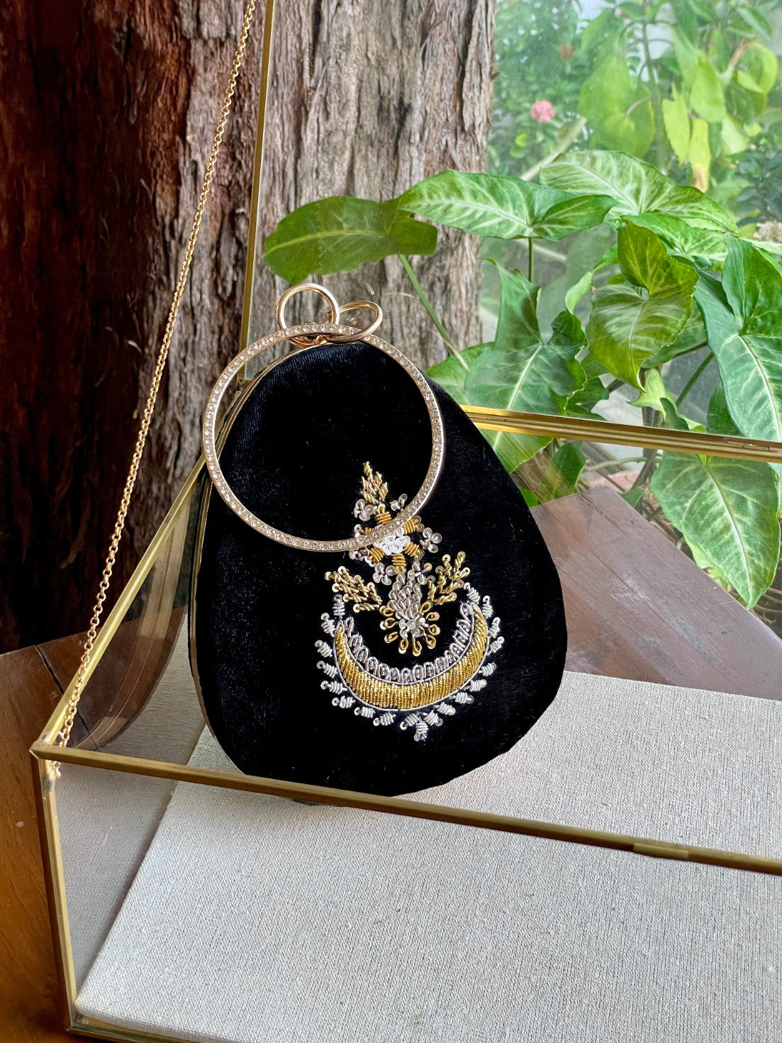 Black Shade Velvet Ari Mukaish Zardosi Sling Bag