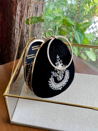 Black Shade Velvet Ari Mukaish Zardosi Sling Bag