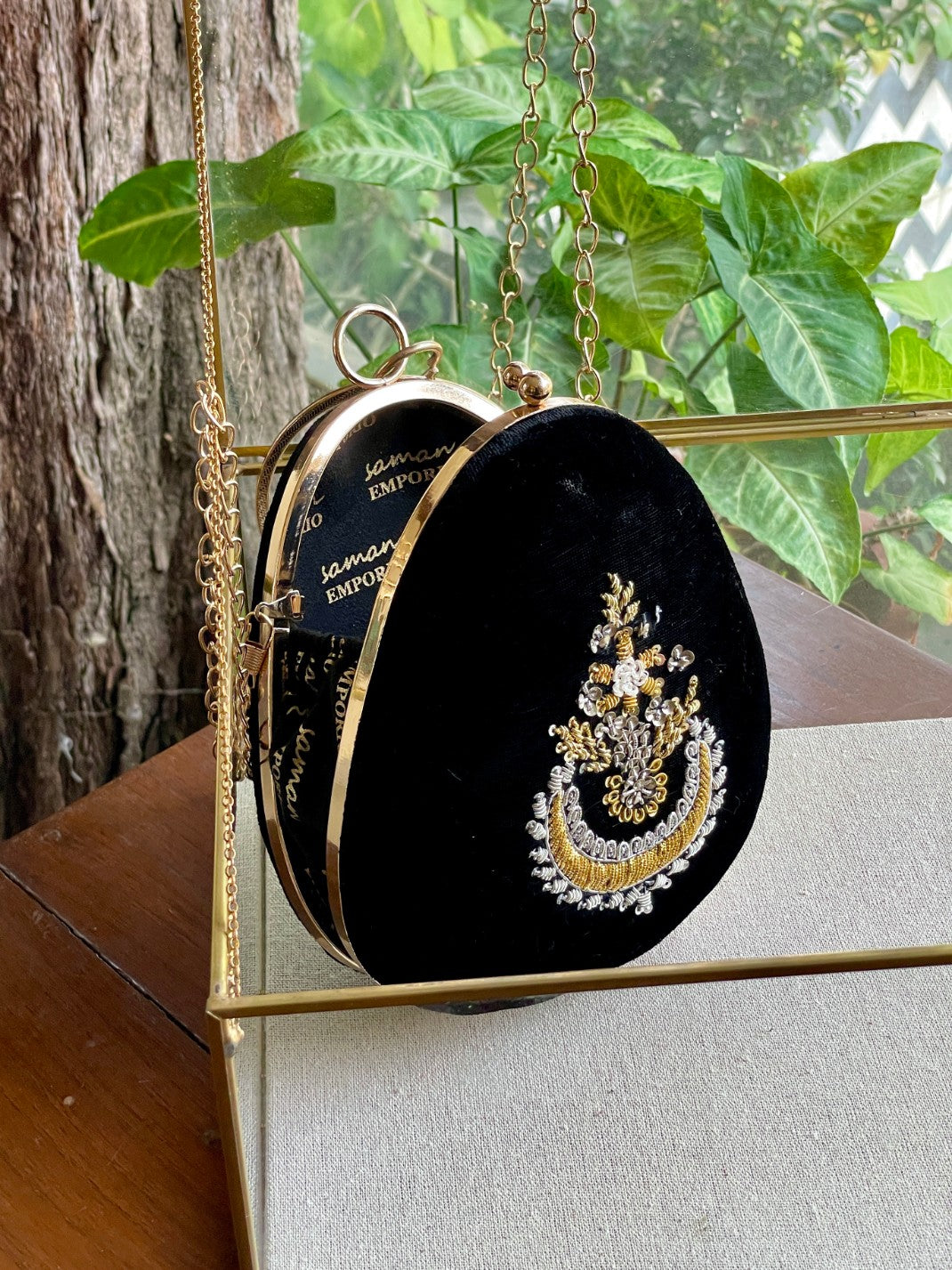 Black Shade Velvet Ari Mukaish Zardosi Sling Bag
