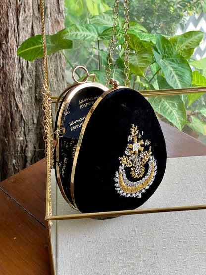 Black Shade Velvet Ari Mukaish Zardosi Sling Bag