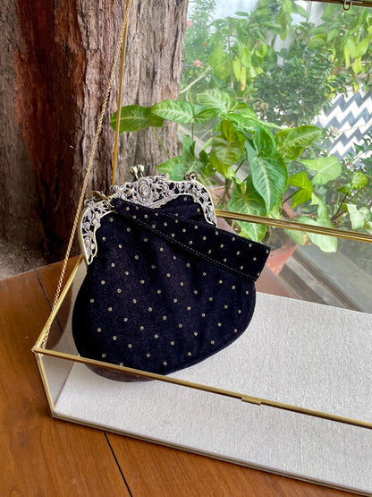 Black Shade Velvet Ari Mukaish Zardosi Sling Clutch Bag