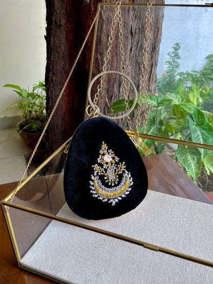 Black Shade Velvet Ari Mukaish Zardosi Sling Bag