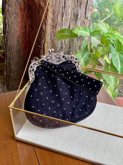 Black Shade Velvet Ari Mukaish Zardosi Sling Clutch Bag