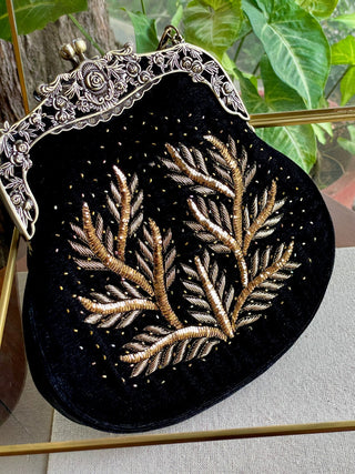Black Velvet Ari Mukaish Zardosi Sling Clutch Bag
