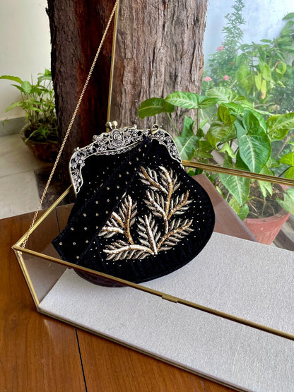 Black Shade Velvet Ari Mukaish Zardosi Sling Clutch Bag