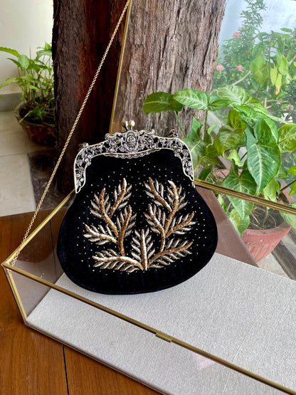Black Shade Velvet Ari Mukaish Zardosi Sling Clutch Bag