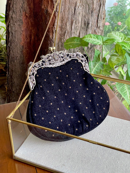 Black Shade Velvet Ari Mukaish Zardosi Sling Clutch Bag