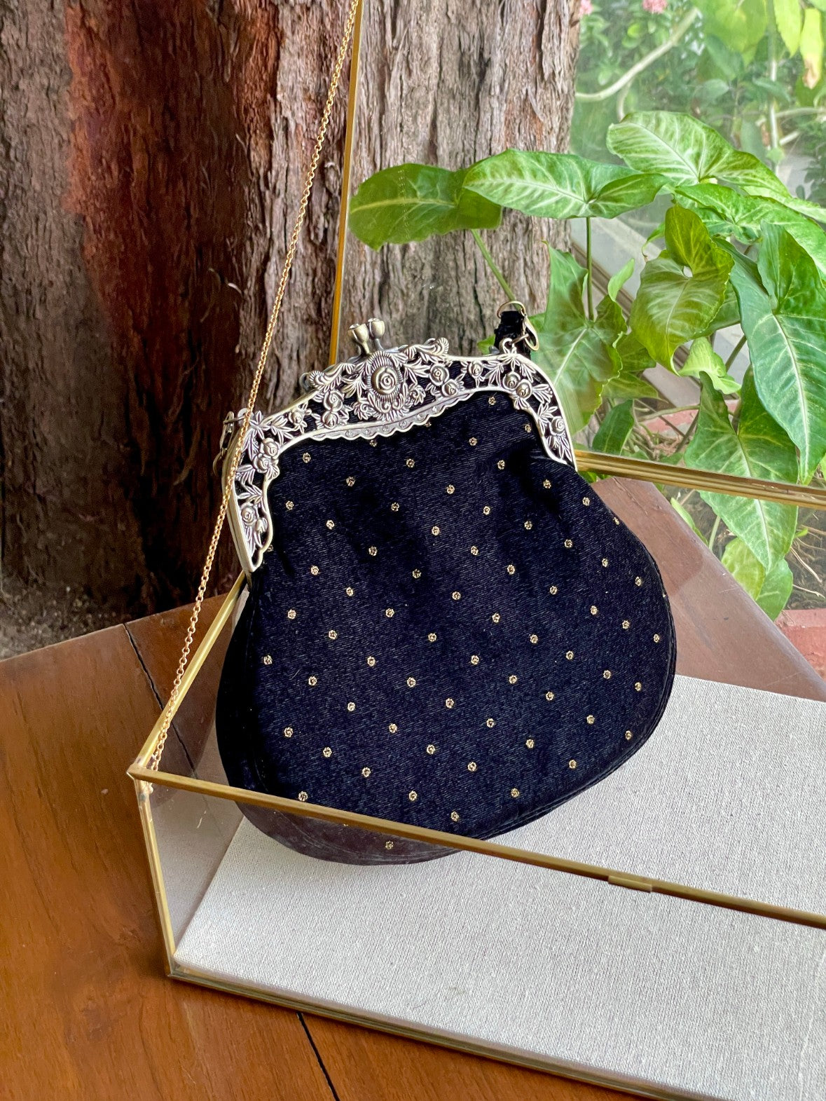 Black Shade Velvet Ari Mukaish Zardosi Sling Clutch Bag