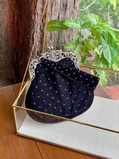 Black Shade Velvet Ari Mukaish Zardosi Sling Clutch Bag