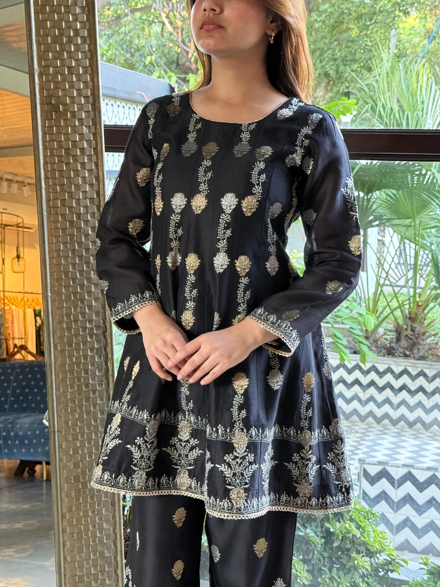 Black Zari Chanderi Chikankari Co-Ord Set