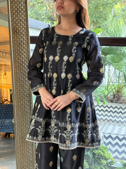 Black Zari Chanderi Chikankari Co-Ord Set