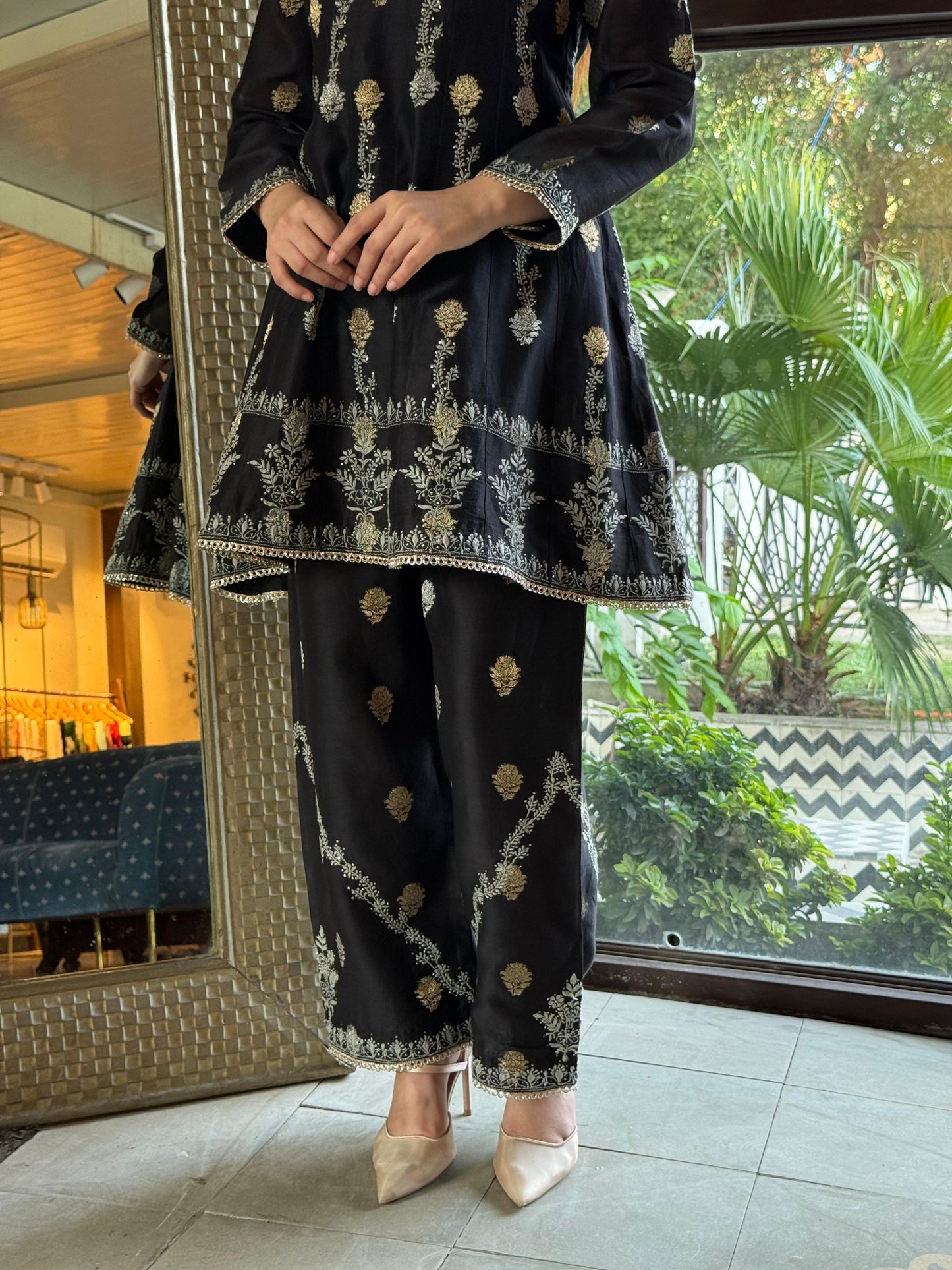 Black Zari Chanderi Chikankari Co-Ord Set