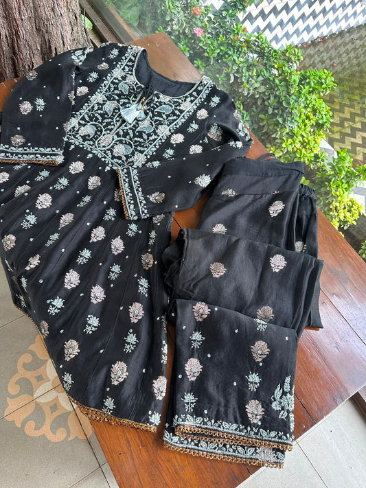 Black Zari Chanderi Chikankari Co-Ord Set
