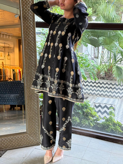 Black Zari Chanderi Chikankari Co-Ord Set