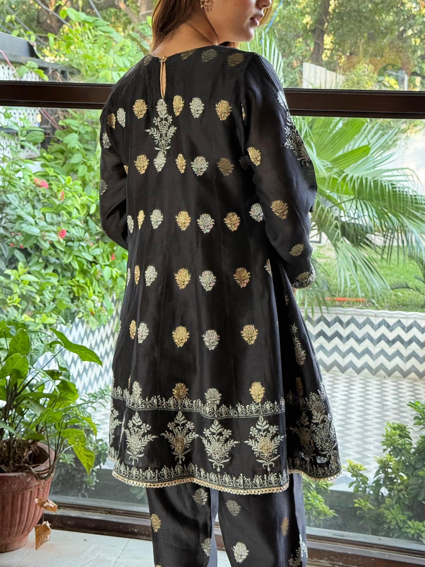 Black Zari Chanderi Chikankari Co-Ord Set