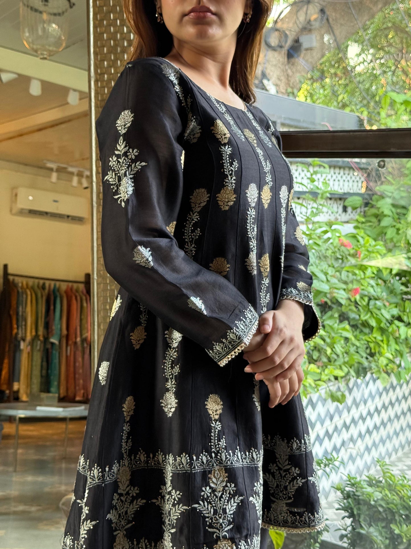 Black Zari Chanderi Chikankari Co-Ord Set