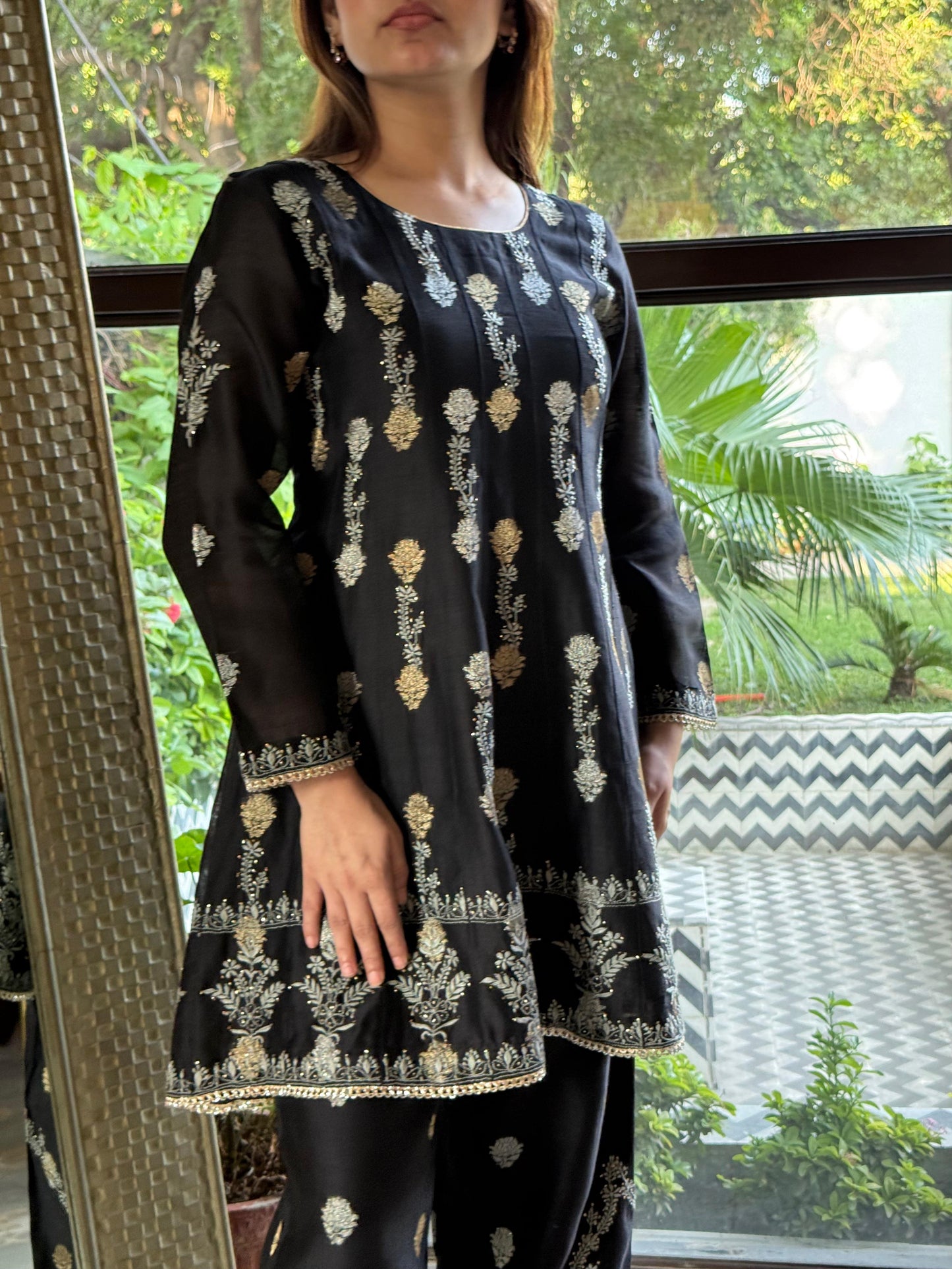Black Zari Chanderi Chikankari Co-Ord Set