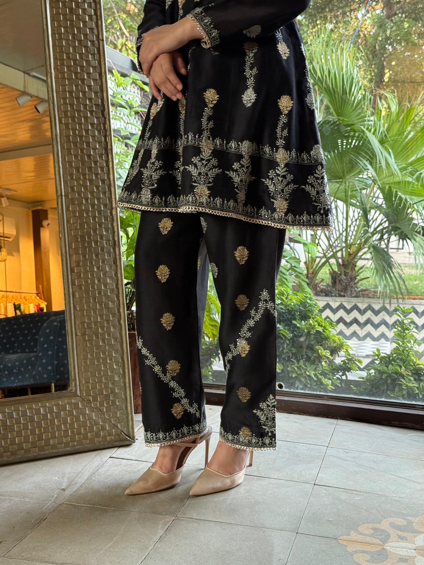 Black Zari Chanderi Chikankari Co-Ord Set
