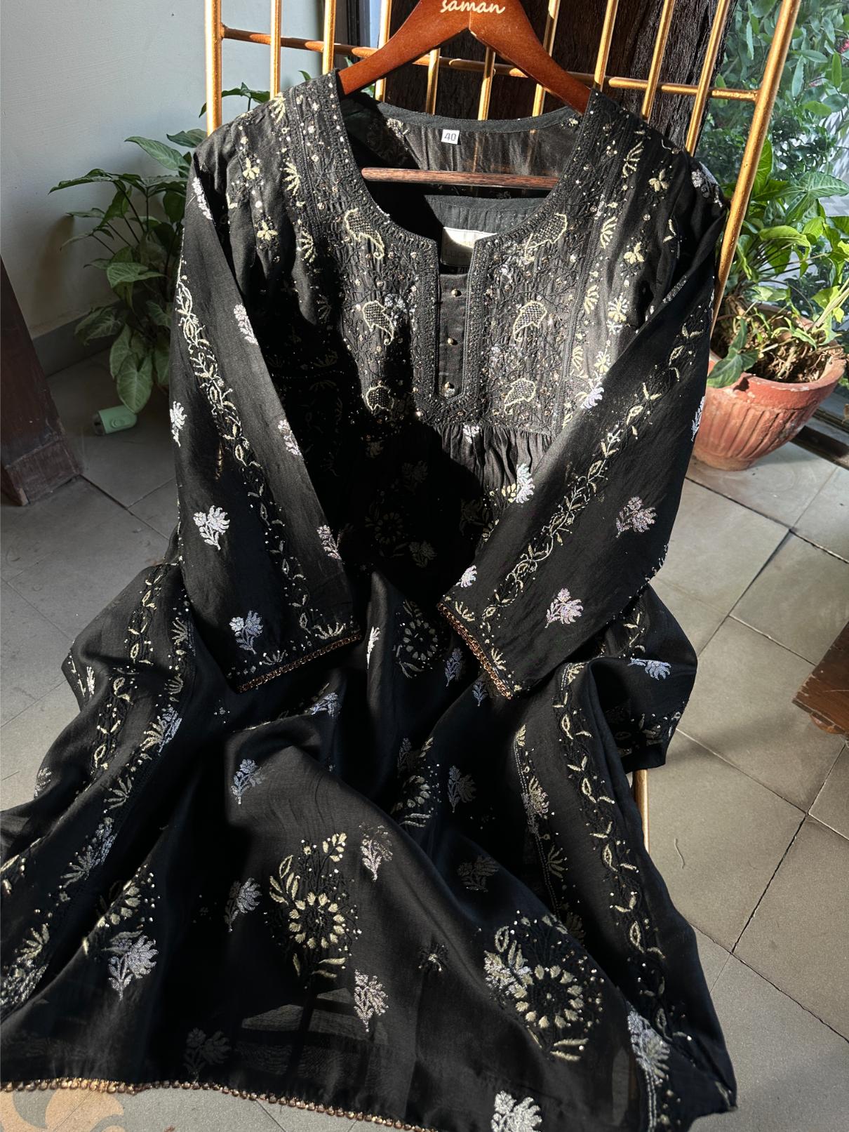 Black Zari Chanderi Chikankari Ready to Wear Tunics