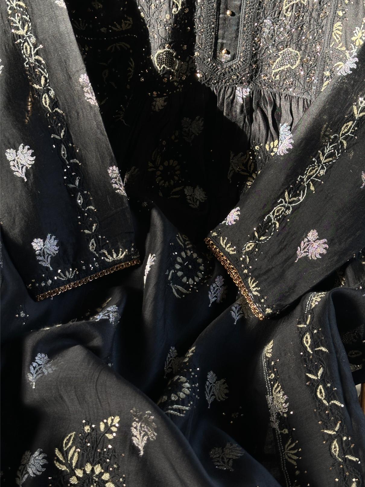 Black Zari Chanderi Chikankari Ready to Wear Tunics
