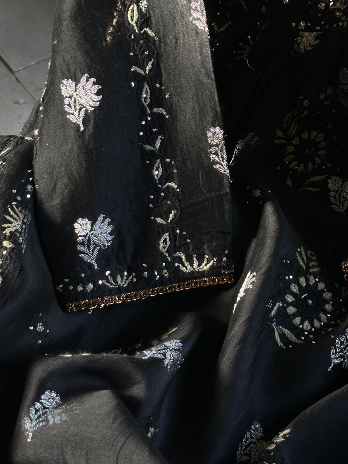 Black Zari Chanderi Chikankari Ready to Wear Tunics