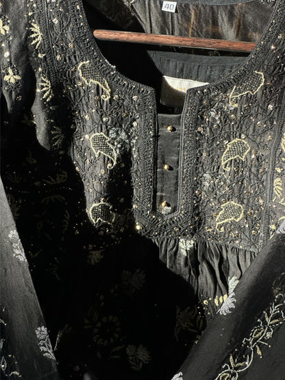 Black Zari Chanderi Chikankari Ready to Wear Tunics