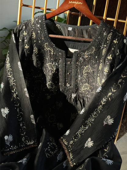 Black Zari Chanderi Chikankari Ready to Wear Tunics