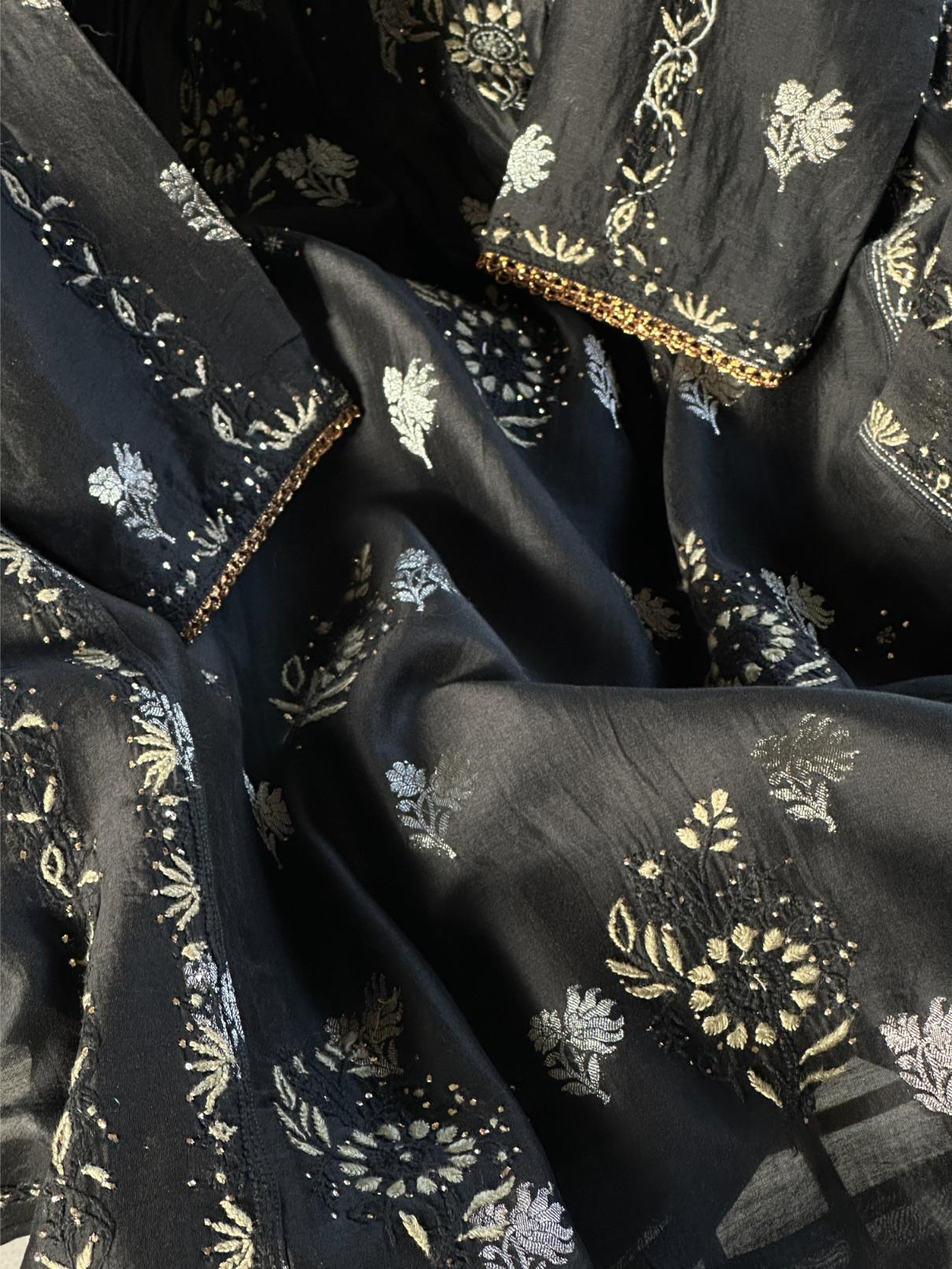Black Zari Chanderi Chikankari Ready to Wear Tunics