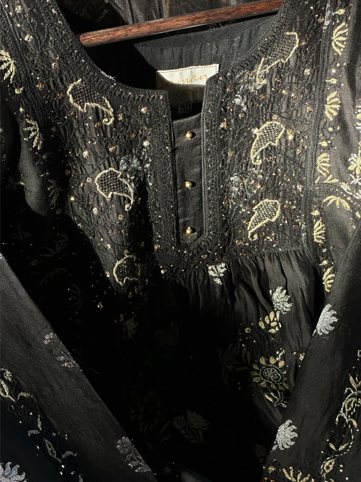 Black Zari Chanderi Chikankari Ready to Wear Tunics