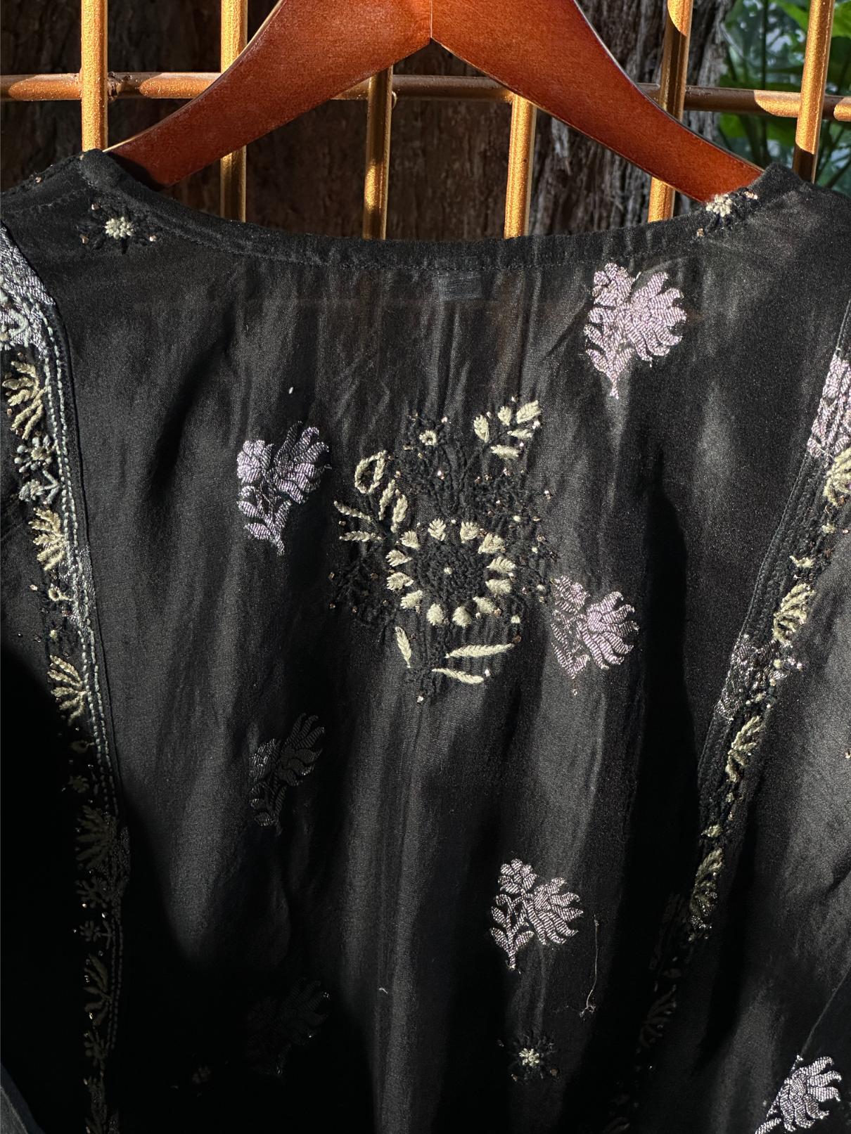 Black Zari Chanderi Chikankari Ready to Wear Tunics