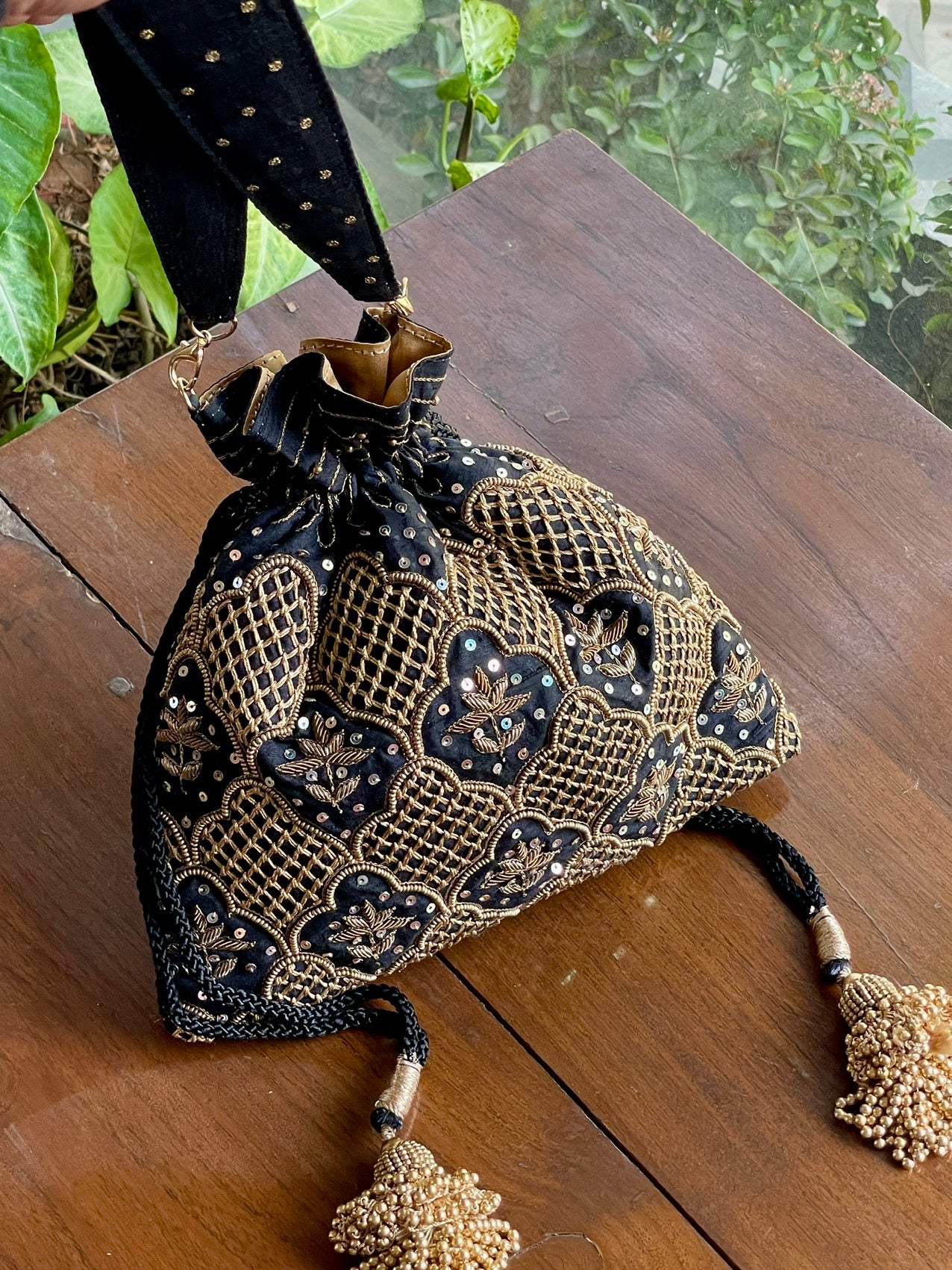 Black & Gold Raw Silk Zardosi Polti Bags