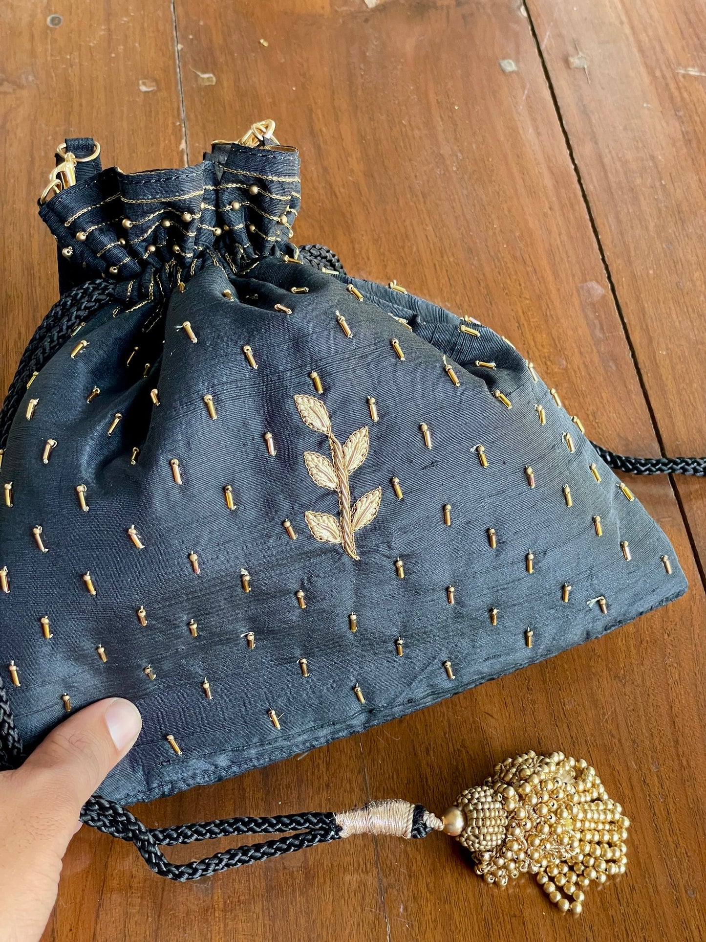 Black & Gold Raw Silk Zardosi Polti Bags