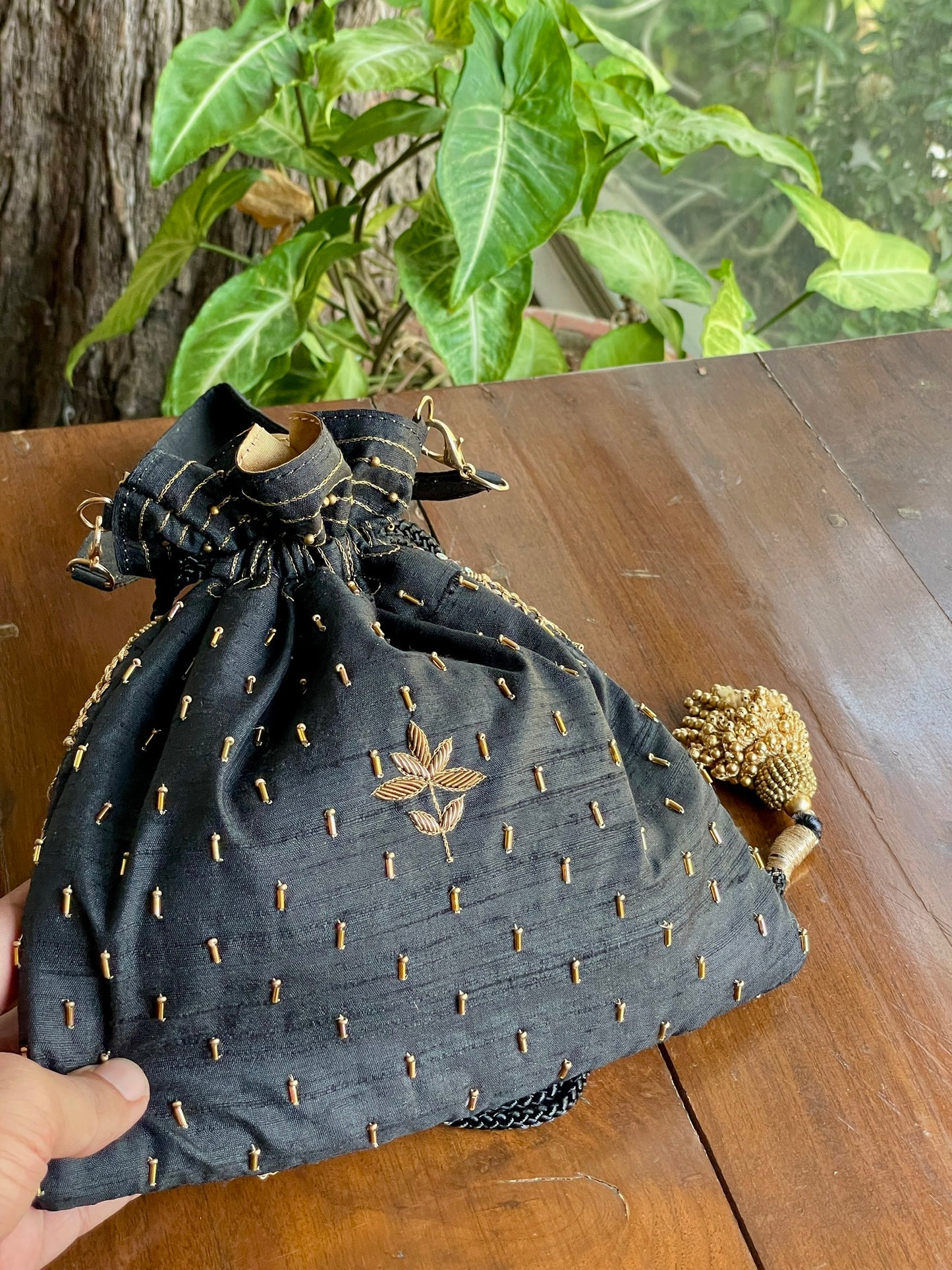 Black & Gold Raw Silk Zardosi Polti Bags
