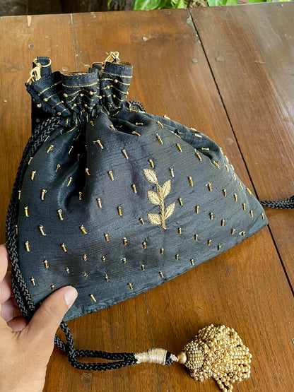Black & Gold Raw Silk Zardosi Polti Bags
